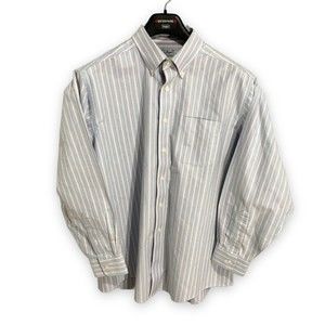 LL Bean Men’s 16.5 Dress Shirt Wrinkle Resistant Blue Striped Long Sleeve Button